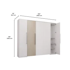 Lit escamotable queen et unités de rangement - blanc et gris