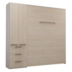 Lit escamotable queen et unité de rangement - gris