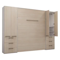 Lit escamotable queen et unités de rangement - gris
