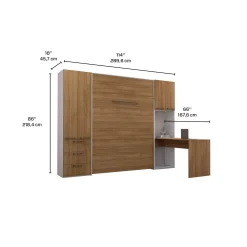 Lit escamotable queen, unités de rangement et bureau - brun