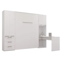Lit escamotable queen, unités de rangement et bureau - blanc