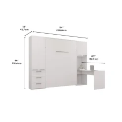 Lit escamotable queen, unités de rangement et bureau - blanc
