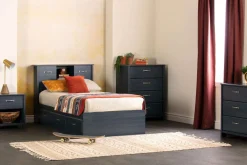 Lit simple avec rangement 3 tiroirs et tête de lit (39