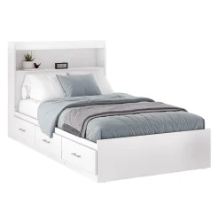 Lit simple avec rangement 3 tiroirs et tête de lit (39")