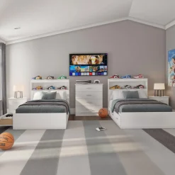 Lit simple avec rangement 3 tiroirs et tête de lit (39")