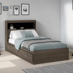 Lit simple avec rangement 3 tiroirs et tête de lit (39