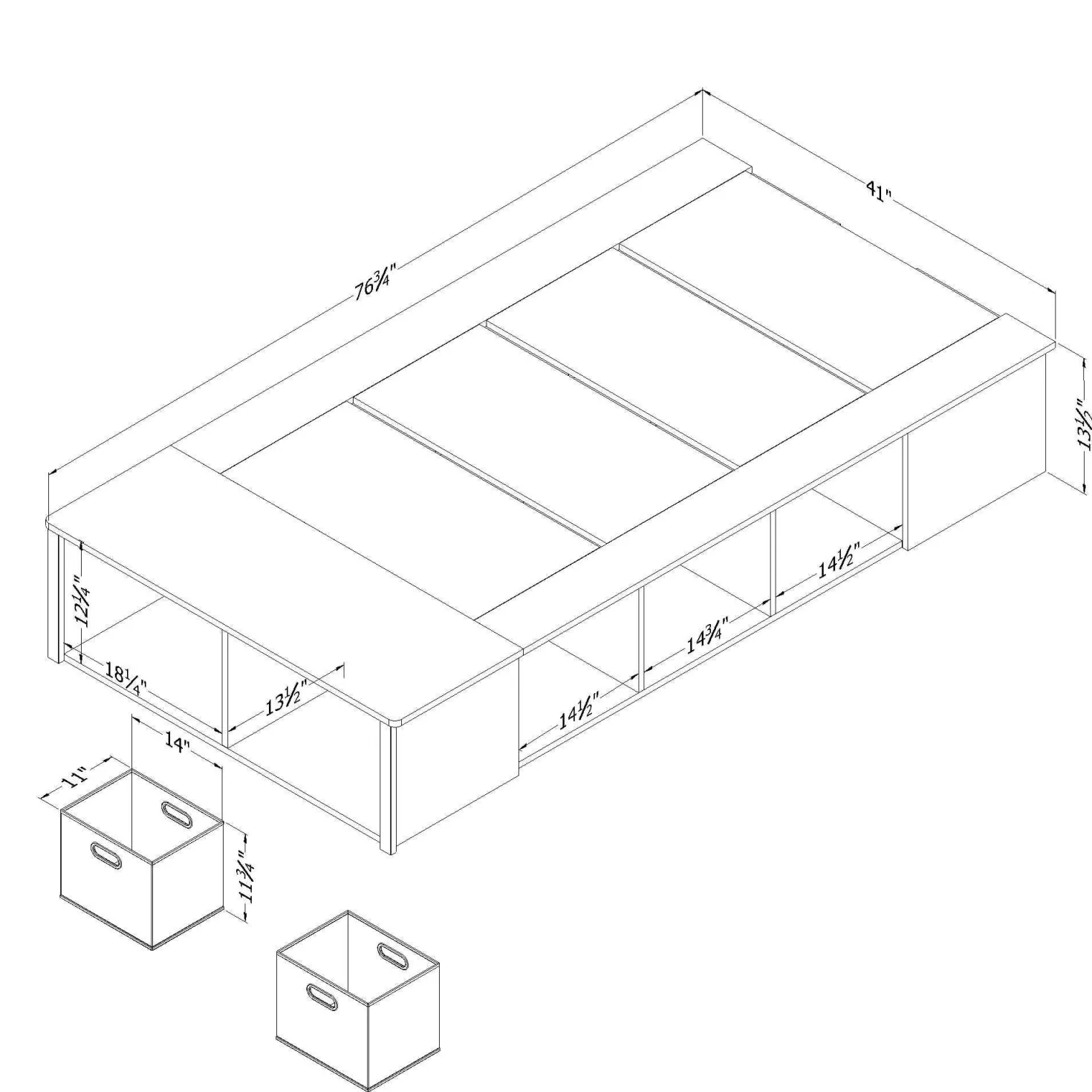 Lit simple avec rangement et paniers (39") - South Shore