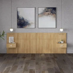 Panneaux avec 2 tables de chevet intégrées pour lits queen - naturel