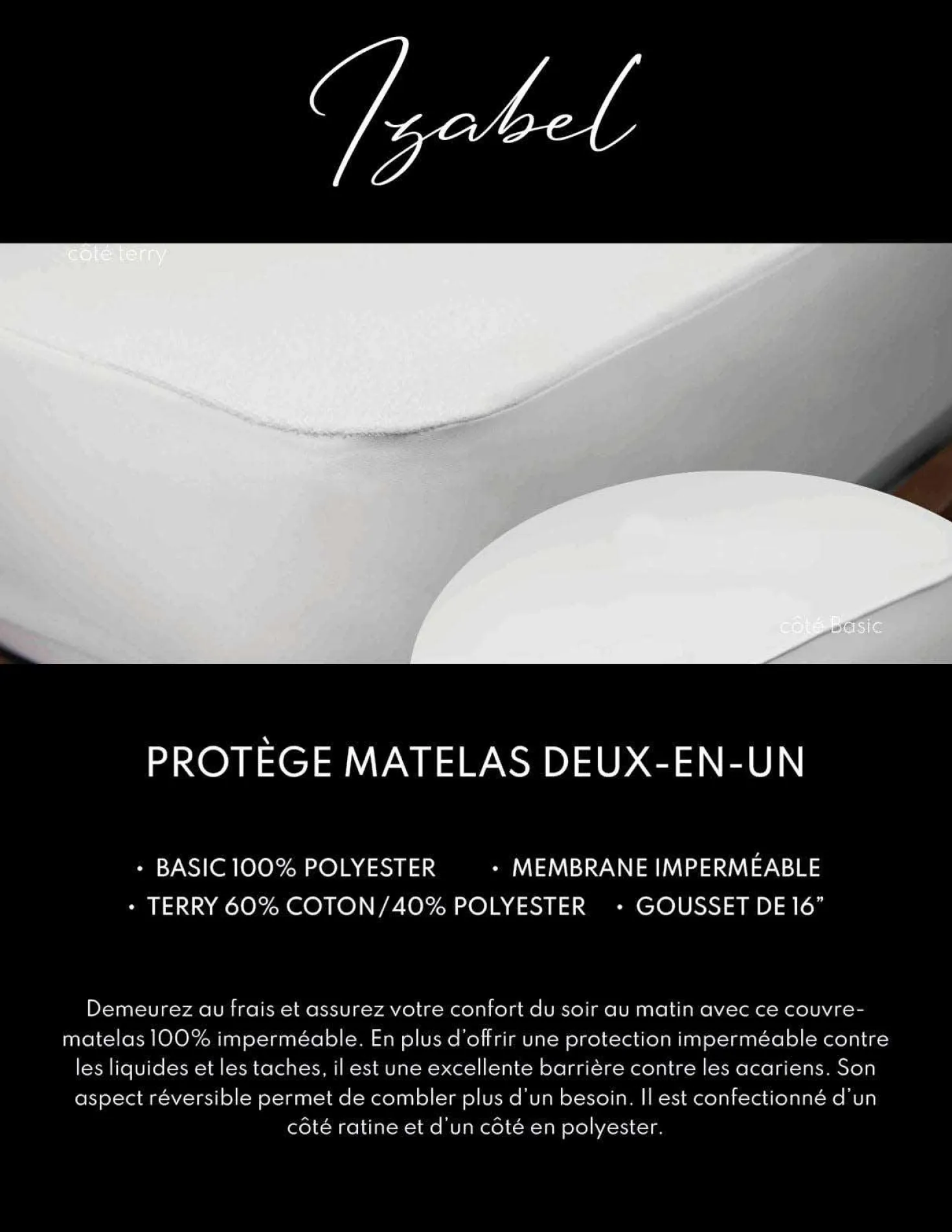 Protège-matelas imperméable et réversible simple