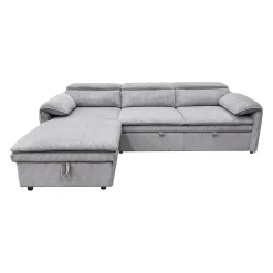 Sectionnel convertible avec chaise longue côté gauche et rangement - gris