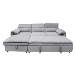 Sectionnel convertible avec chaise longue côté gauche et rangement - gris