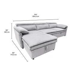 Sectionnel convertible avec chaise longue côté gauche et rangement - gris