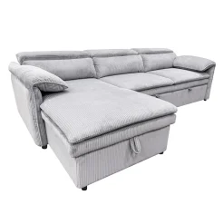 Sectionnel convertible avec chaise longue côté gauche et rangement - gris