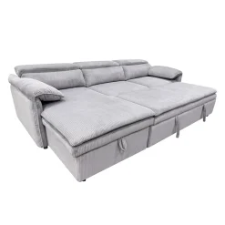 Sectionnel convertible avec chaise longue côté gauche et rangement - gris