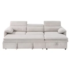 Sectionnel convertible avec chaise longue côté droit et rangement - beige