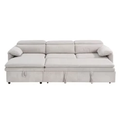 Sectionnel convertible avec chaise longue côté gauche et rangement - beige
