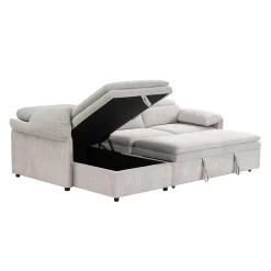 Sectionnel convertible avec chaise longue côté gauche et rangement - beige
