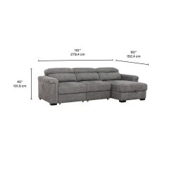 Sectionnel convertible électrique à sièges coulissants et chaise longue avec rangement