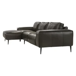 Sectionnel en cuir véritable avec chaise longue à gauche
