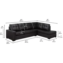 Sectionnel en cuir véritable - Chaise longue à droite