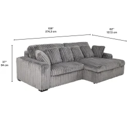 Sectionnel en velours côtelé avec siège coulissant électrique et chaise longue