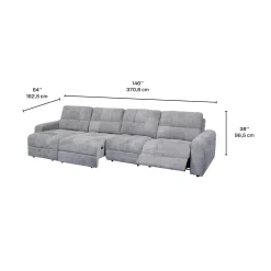 Sectionnel modulaire électrique inclinable avec 1 siège coulissant et chaise longue à gauche avec rangement - 4 mcx