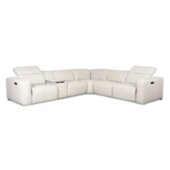 Sectionnel modulaire électrique inclinable en cuir véritable avec appui-têtes ajustables – 6 mcx