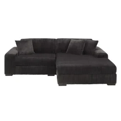 Sofa en velours côtelé avec chaise longue à droite - gris foncé