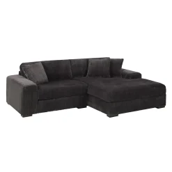 Sofa en velours côtelé avec chaise longue à droite - gris foncé