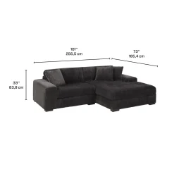 Sofa en velours côtelé avec chaise longue à droite - gris foncé