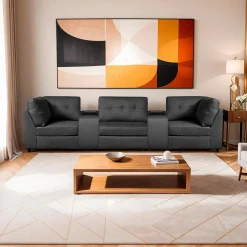 Sofa modulaire gris avec 2 consoles - 5 mcx