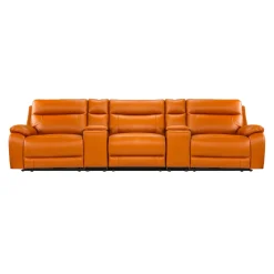 Sofa modulaire inclinable électrique avec 2 consoles en cuir véritable - 5 mcx