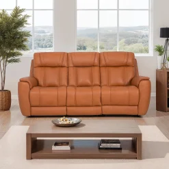 Sofa modulaire inclinable électrique en cuir véritable avec appuis-tête ajustables et siège à dossier rabattable - 3 mcx