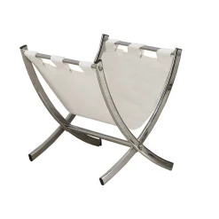 Support magazine - simili-cuir blanc, métal chrome - Monarch