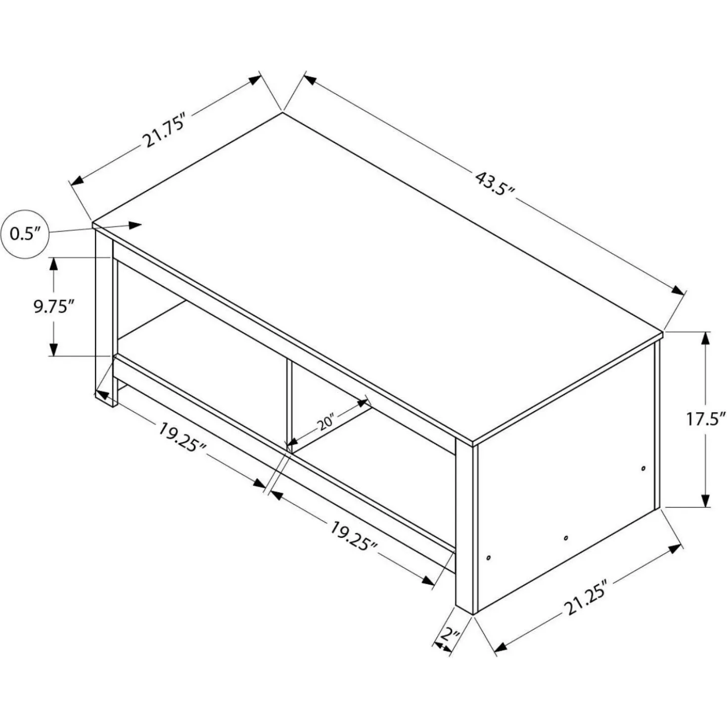 Table à café rectangulaire avec rangement 44" - Monarch
