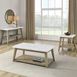 Table à café rectangulaire avec plateau en marbre blanc