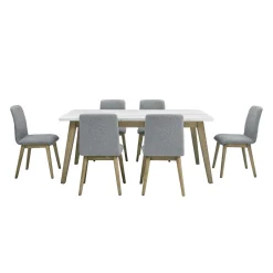Table à manger avec plateau en marbre blanc et 6 chaises - gris