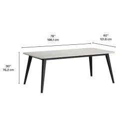 Table à manger avec plateau effet marbre blanc et 6 chaises - tissu gris
