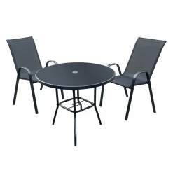Table à manger d’extérieur ronde en acier avec 2 chaises