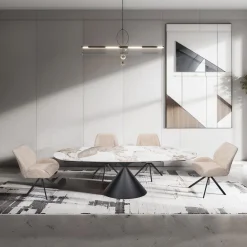 Table à manger ovale convertible extensible avec piédestal - 63