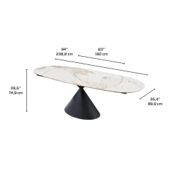 Table à manger ovale convertible extensible avec piédestal - 63