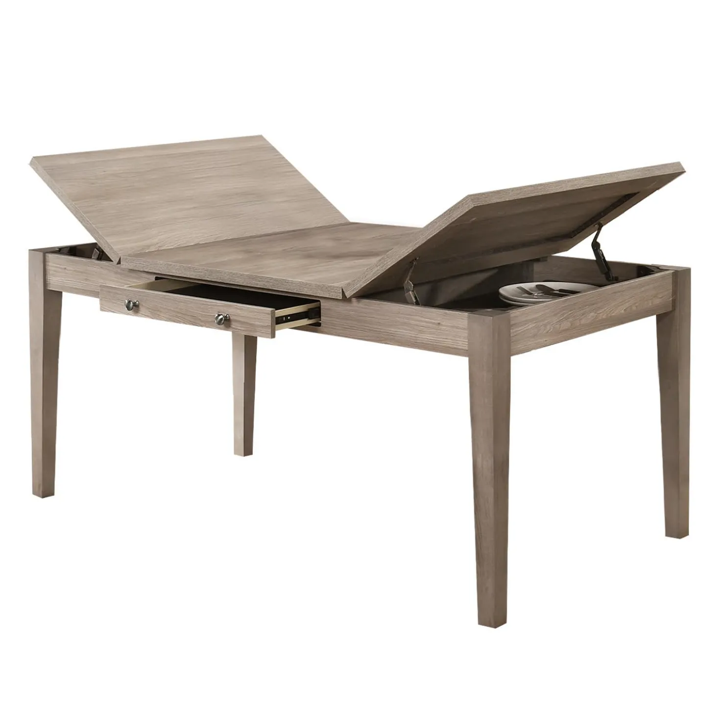 Table à manger rectangulaire avec rangement et 4 chaises - gris