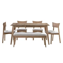 Table à manger rectangulaire (54" à 70") extensible avec 4 chaises et banc - gris