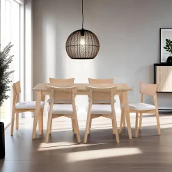 Table à manger rectangulaire extensible (54" à 70") avec 6 chaises -grège