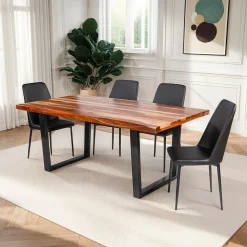 Table à manger rectangulaire en bois massif et 4 chaises- 72"