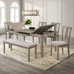 Table à manger rectangulaire avec rangement et 6 chaises - gris