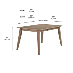 Table à manger rectangulaire extensible en bois massif 48
