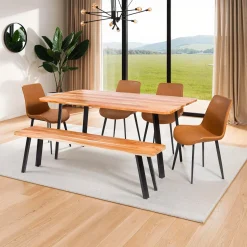 Table à manger rectangulaire en bois massif, 4 chaises et banc - 67"