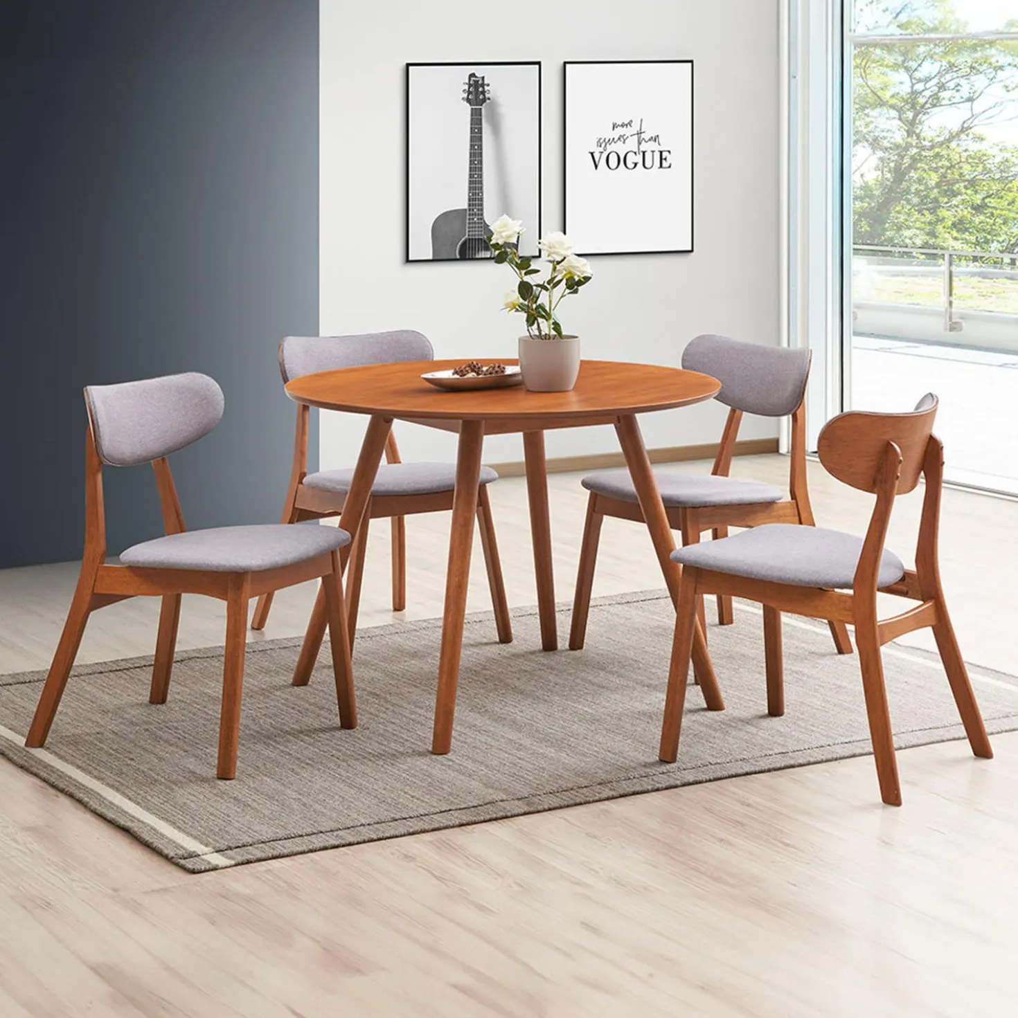 Table à manger ronde avec 4 chaises - gris