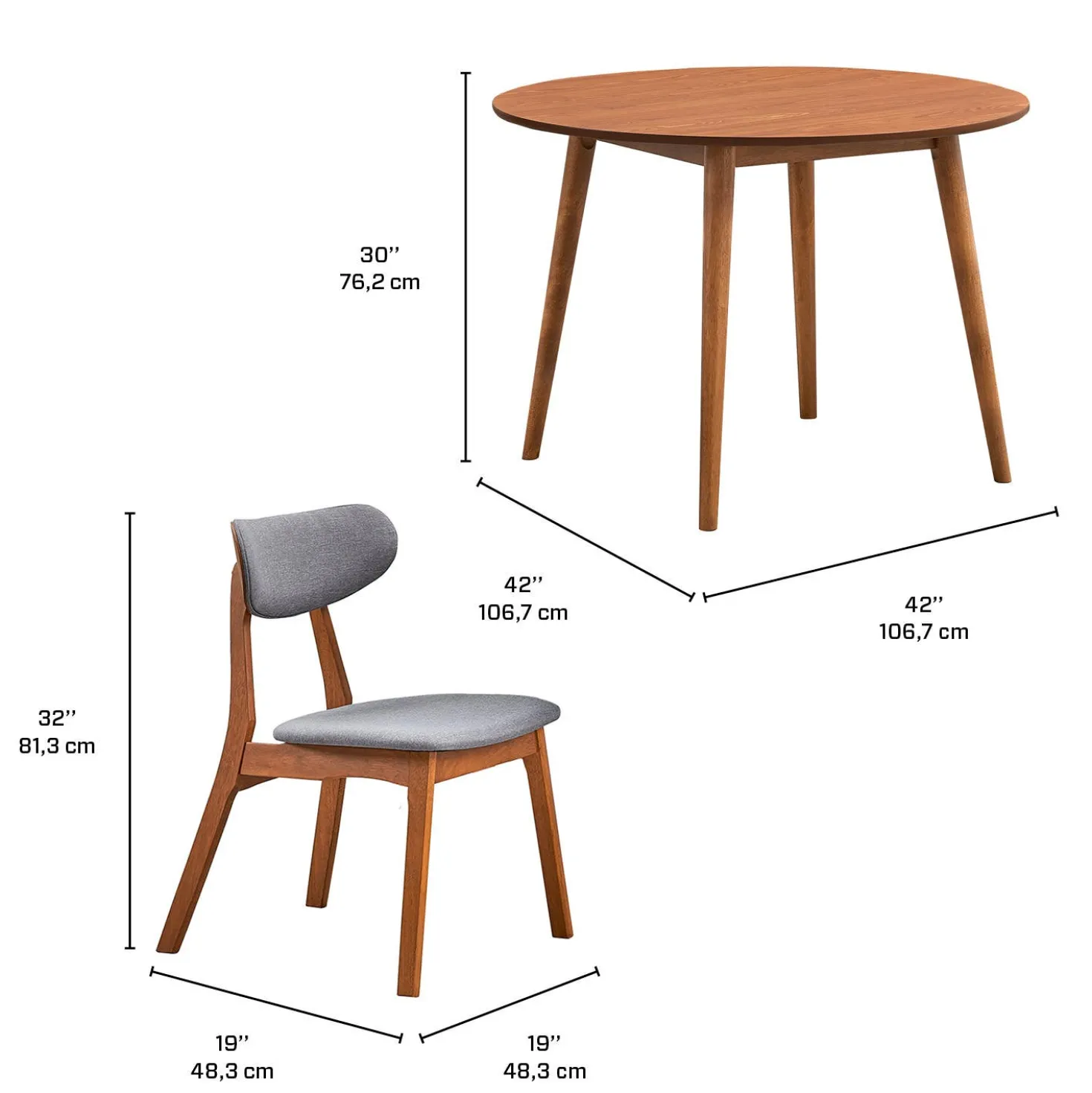 Table à manger ronde avec 4 chaises - gris